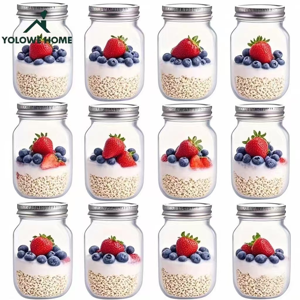 Mason Jar 8Oz - 6個入り、12個入り、500ml/16オンス、ガラス製メイソンジャー、ガラス製保存瓶、キッチン収納容器、ガラス製密封瓶、ピクルス瓶、通常の密封蓋、ジャム、サラダドレッシング、蜂蜜、シャワー/ウェディングギフトに最適