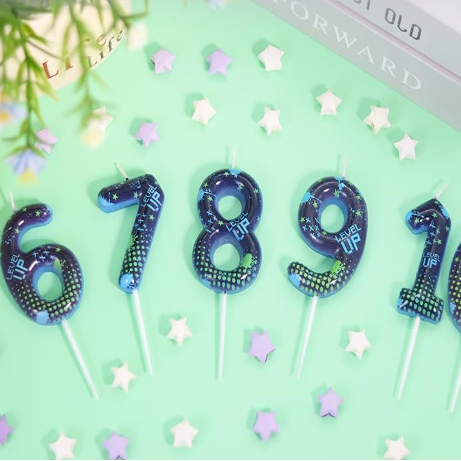 Candle Supply - 青いゲームボーイ 0-9 数字の誕生日キャンドル、ビデオゲームケーキデコレーション、要塞戦サンドボックスパーティー用品