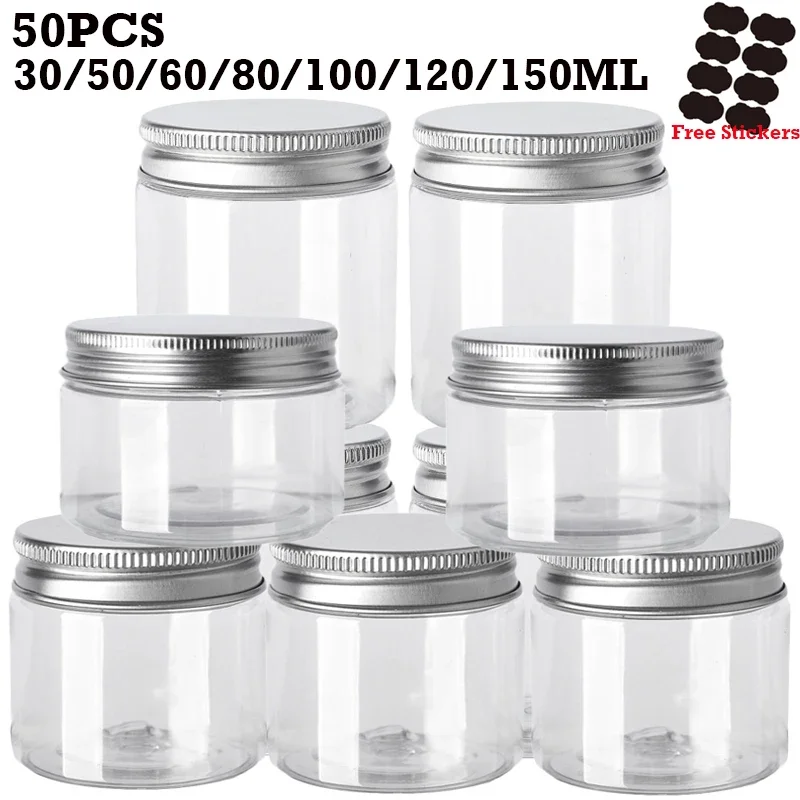 Mason Jar 8Oz - 50 ピース/ロット 30/50/60/80/100/120/150 ミリリットル保存瓶空のプラスチック瓶アルミ蓋化粧品容器フェイスクリームサンプルポット