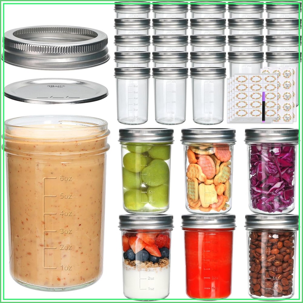 Mason Jar 8Oz - 30個入り 8オンス メイソンジャー 蓋付き、ハーフパイント クリアガラス製保存瓶 ジャム、蜂蜜、スパイス、食品保存、結婚式の記念品用