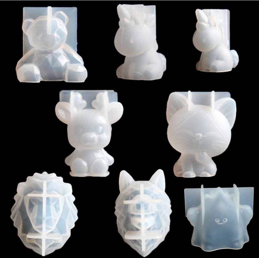 Candle Supply - 透明ユニコーンシリコーンエポキシ樹脂金型ジオメトリクマウサギ型動物アロマキャンドル作成フォーム装飾ツール