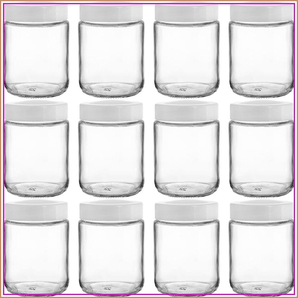Mason Jar 8Oz - 12個入り 8オンス ガラス製メイソンジャー 気密蓋付き 缶詰、ゼリー、ジャム、ピクルス、スパイス保存用