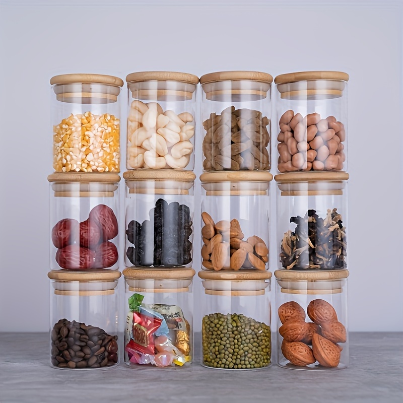 Mason Jar 8Oz - 竹蓋付きガラススパイスジャー12個、黒いラベル付き8オンス気密スパイス容器、スパイス塩砂糖用の空の調味料瓶