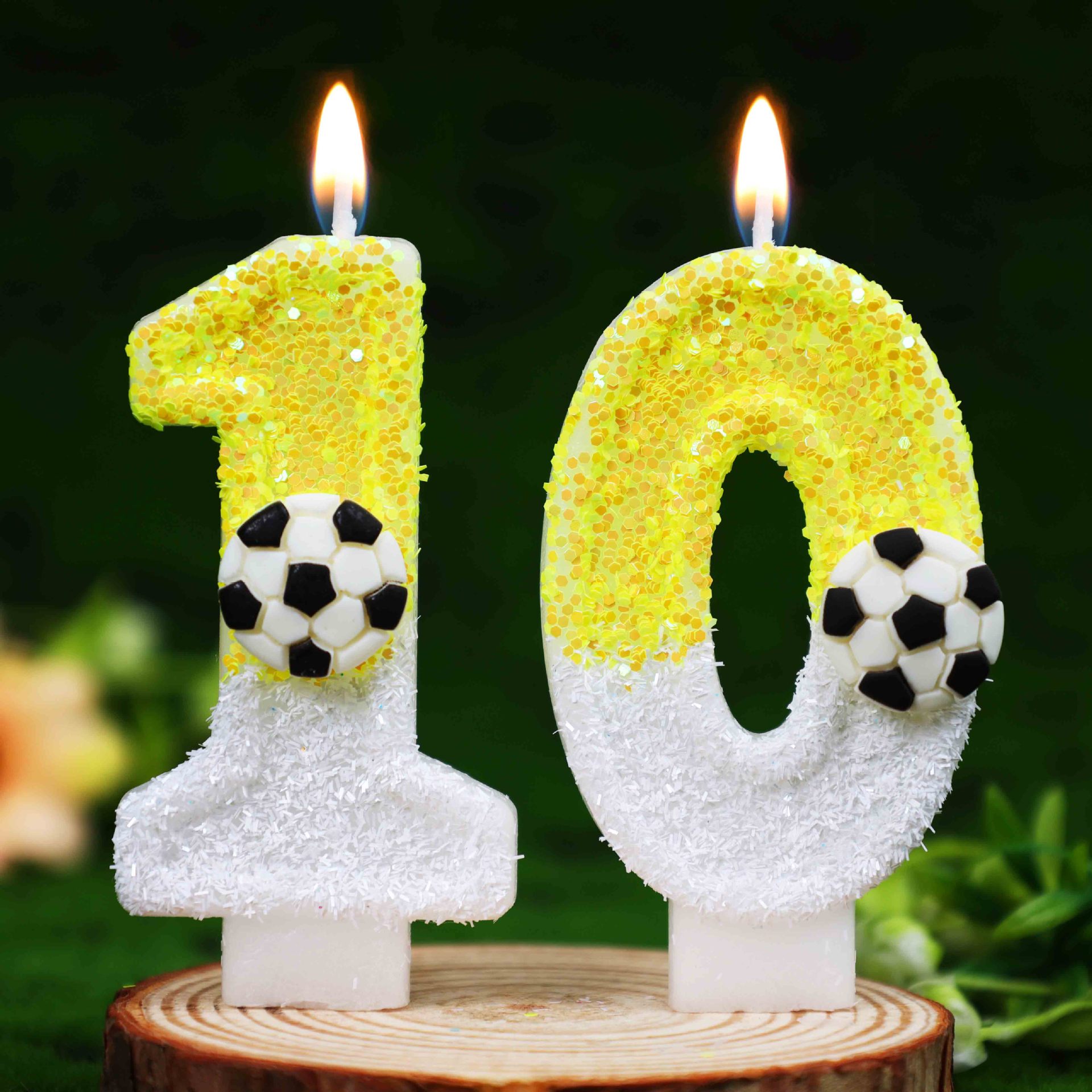 黄色と白のスパンコールスポーツフットボールデジタルバースデー - Candle Supply のレビューと価格
