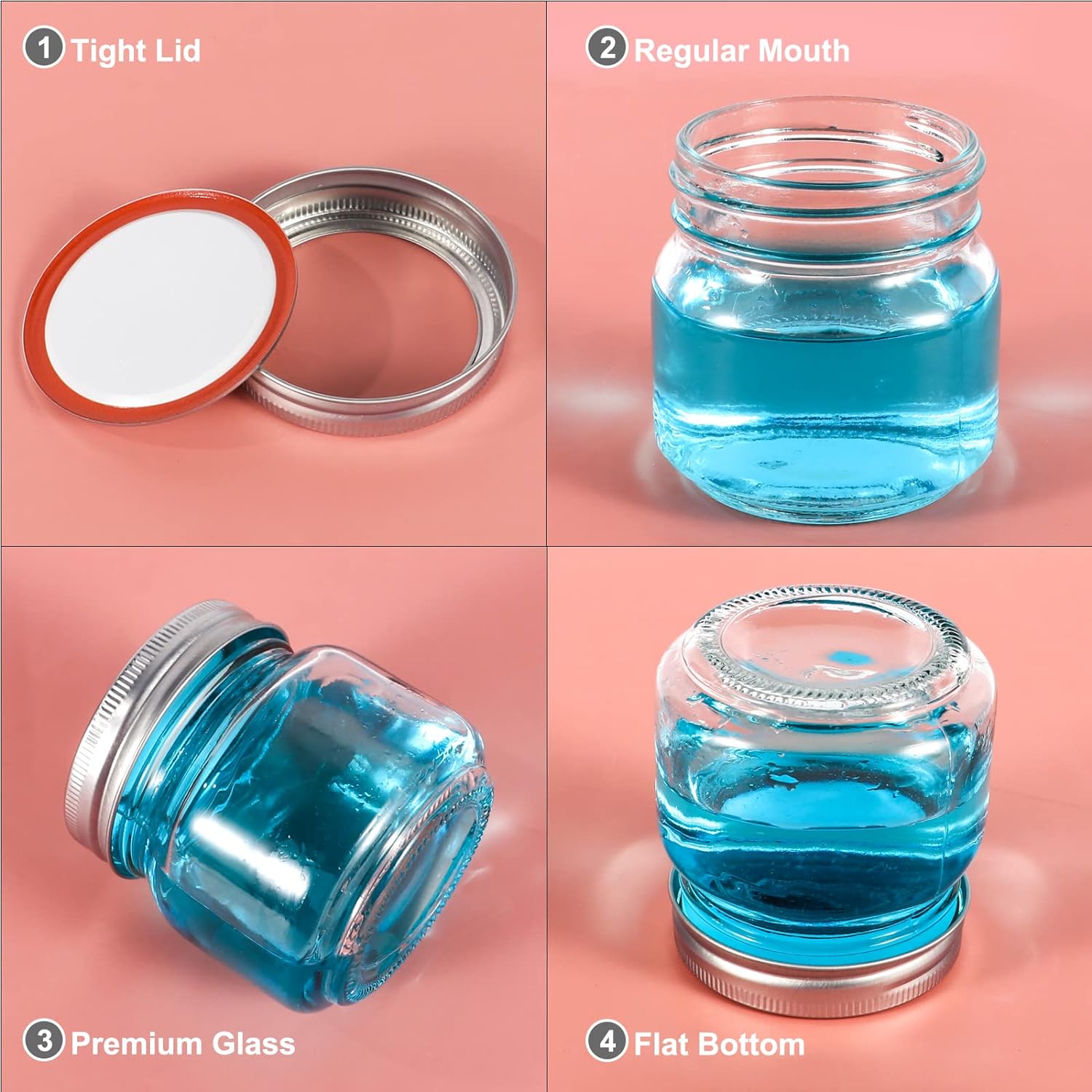 ふたとシールバンド付きの瓶、不規則な口のガラス瓶、ピカリング - Mason Jar 8Oz のレビューと価格