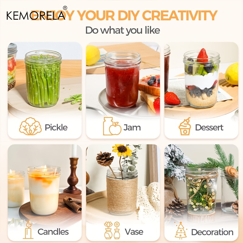 KEMORELA 4個入り メイソンジャー 350ml 蓋付 - Mason Jar 8Oz のレビューと価格