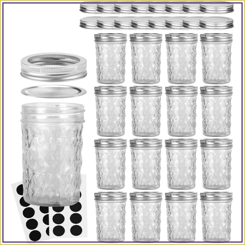 16個入り 8オンス メイソンジャー 通常蓋と追加蓋16個付 - Mason Jar 8Oz のレビューと価格